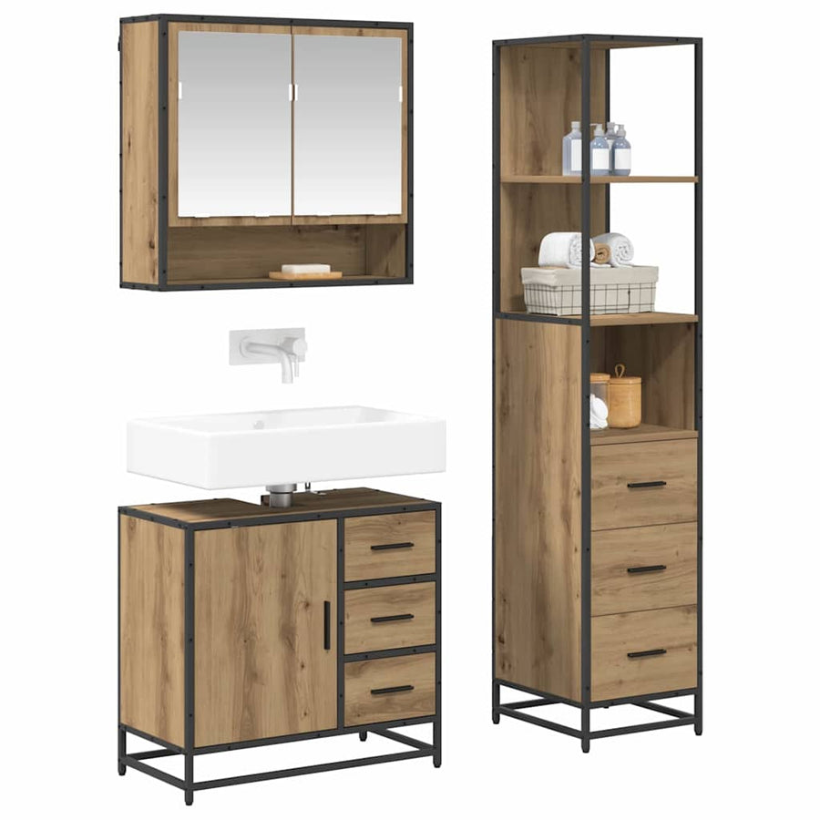 Badkamermeubelset met lade 3 pcs Artisan Eiken Bewerkt hout