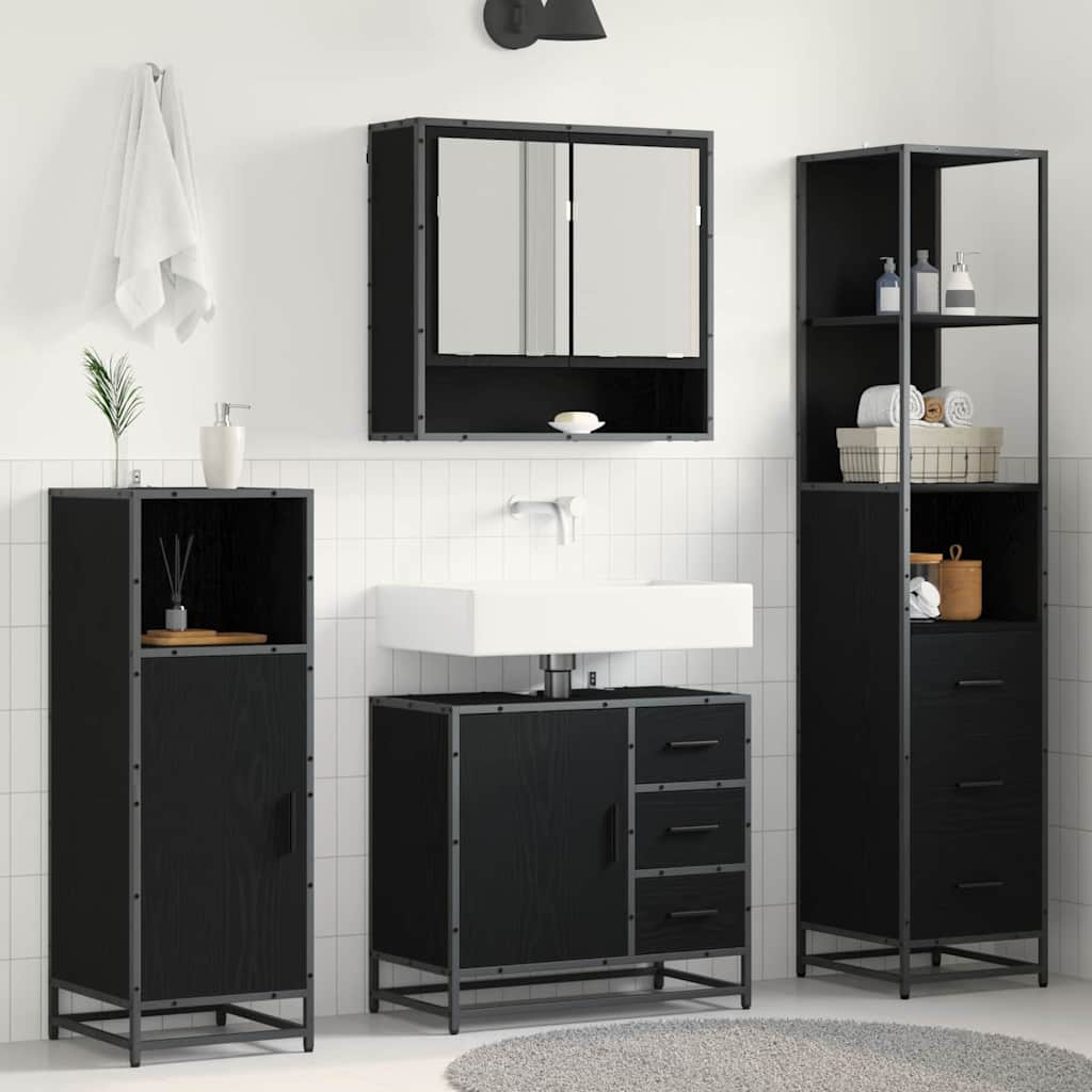 Badkamermeubelset met lade 3 pcs Zwart Eiken Bewerkt hout