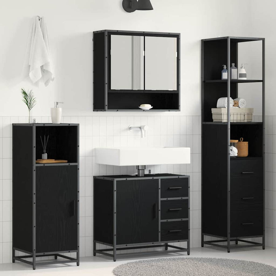 Badkamermeubelset met lade 3 pcs Zwart Eiken Bewerkt hout