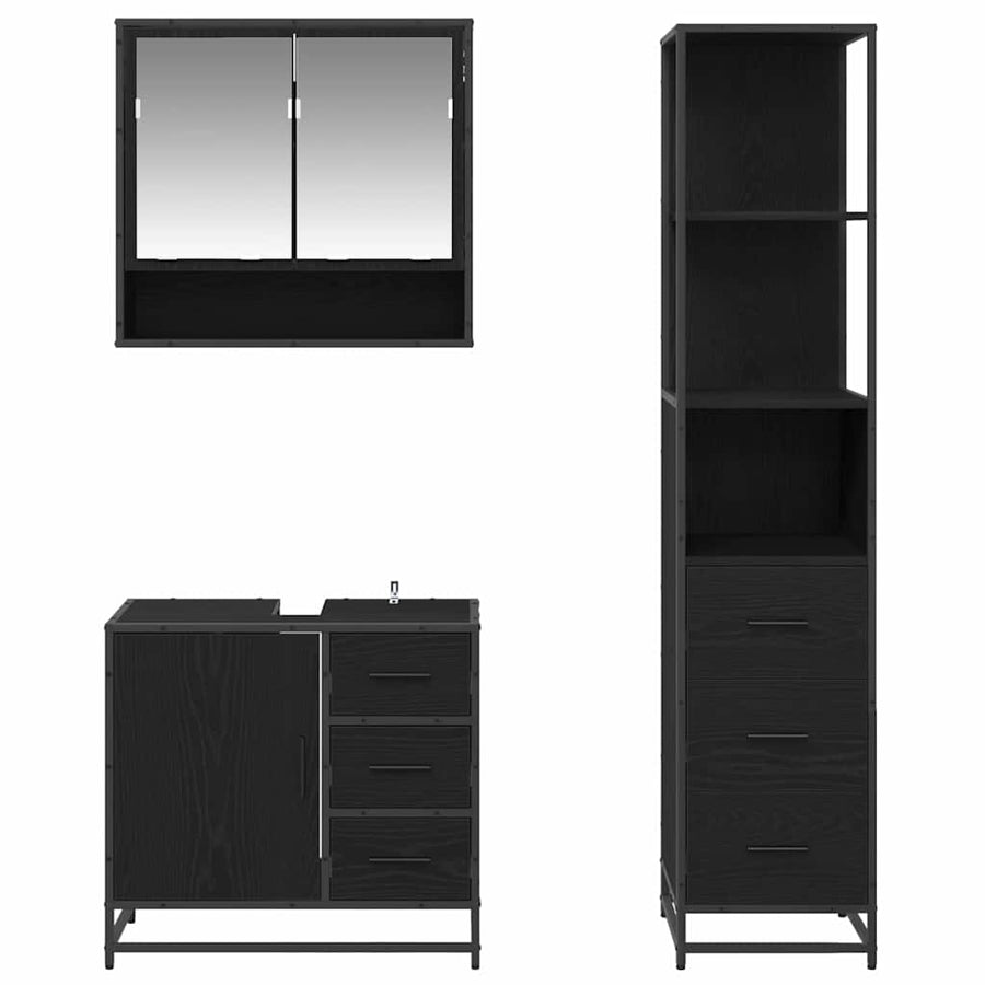 Badkamermeubelset met lade 3 pcs Zwart Eiken Bewerkt hout