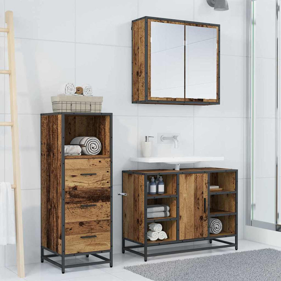 Badkamermeubelset 3 pcs Oud hout 80 x 33 x 60 cm Bewerkt hout