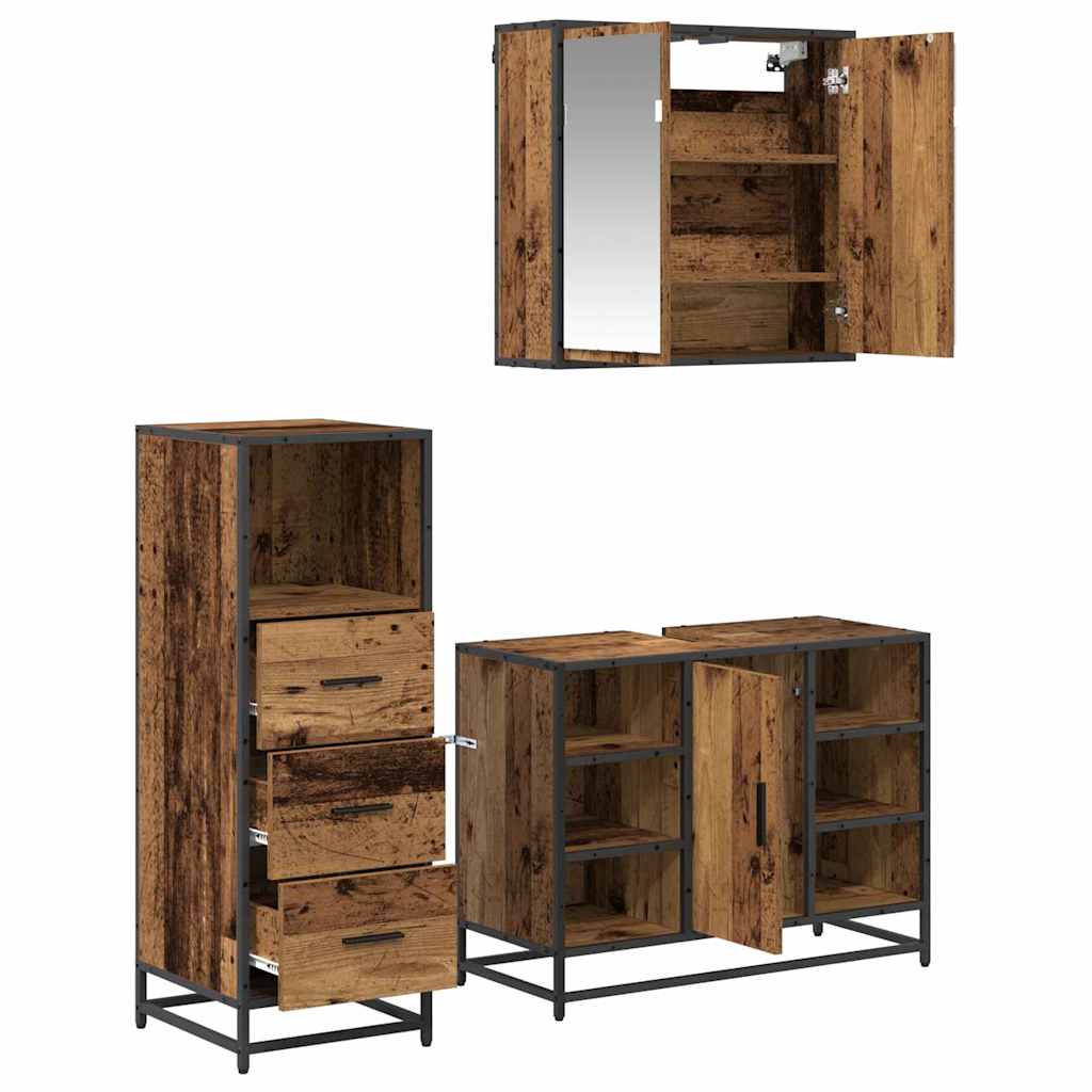 Badkamermeubelset 3 pcs Oud hout 80 x 33 x 60 cm Bewerkt hout