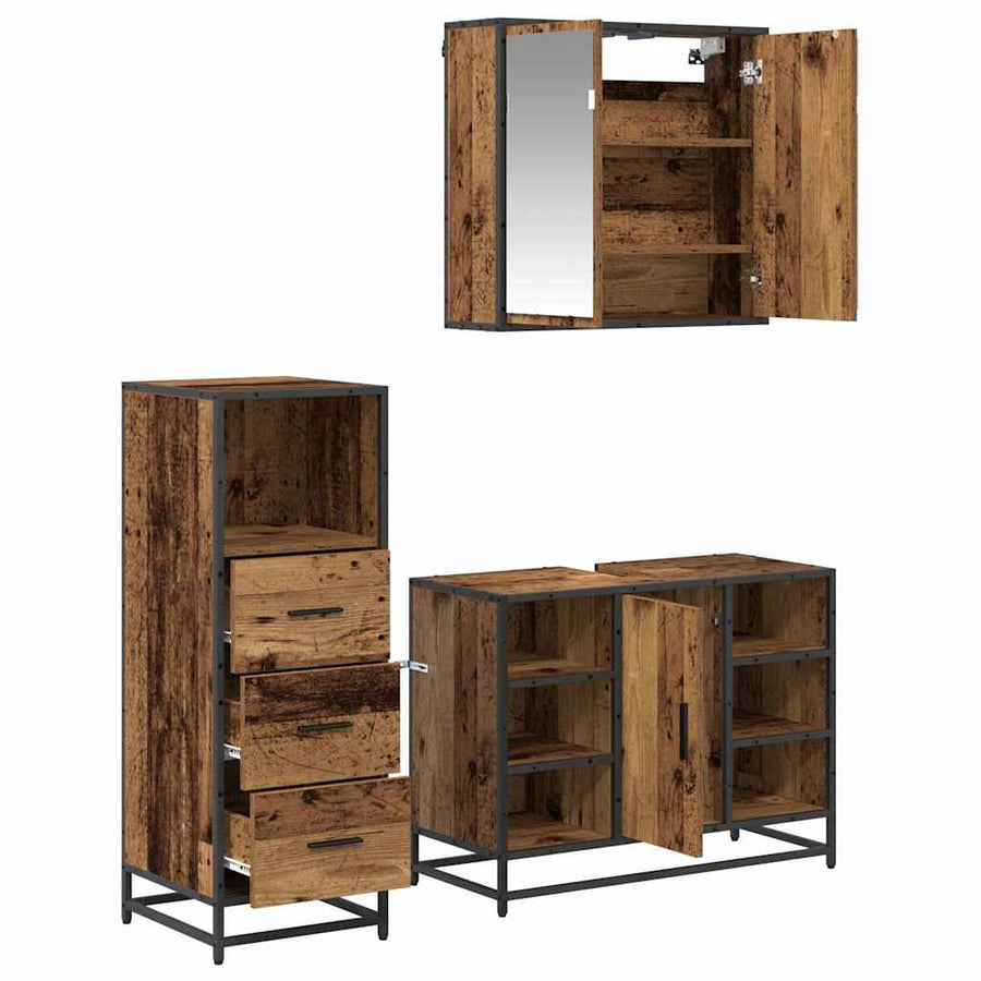 Badkamermeubelset 3 pcs Oud hout 80 x 33 x 60 cm Bewerkt hout