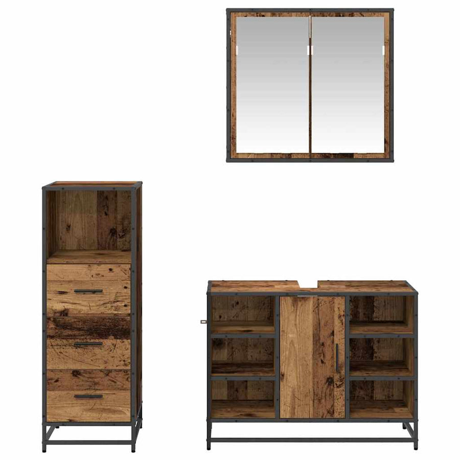 Badkamermeubelset 3 pcs Oud hout 80 x 33 x 60 cm Bewerkt hout