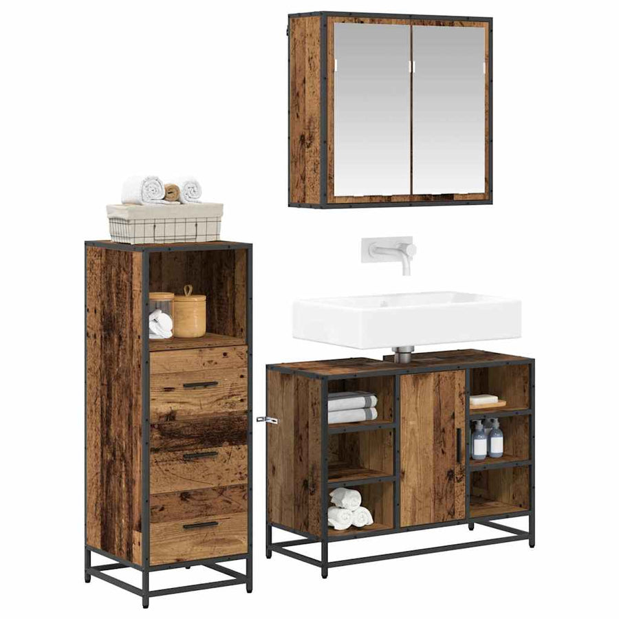 Badkamermeubelset 3 pcs Oud hout 80 x 33 x 60 cm Bewerkt hout