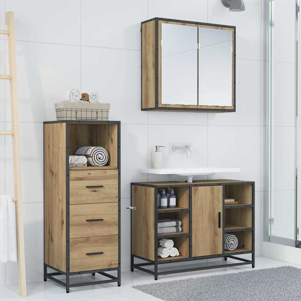 Badkamermeubelset 3 pcs artisanaal eikenkleurig 80 x 33 x 60 cm
