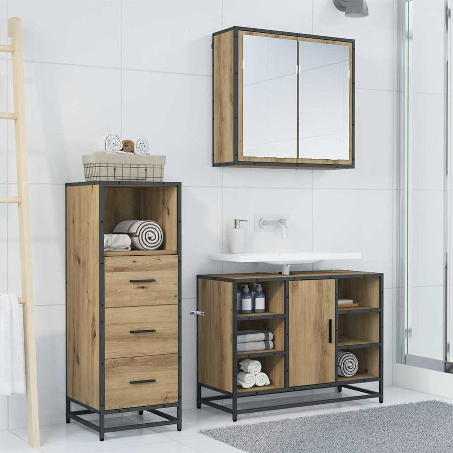 Badkamermeubelset 3 pcs artisanaal eikenkleurig 80 x 33 x 60 cm