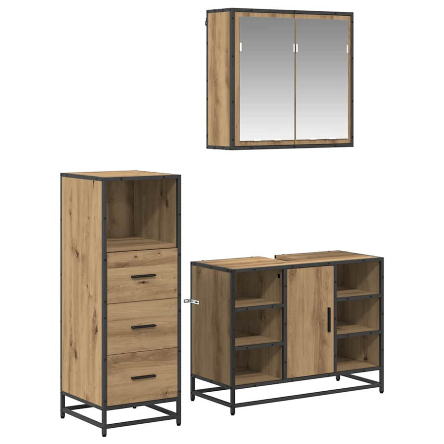 Badkamermeubelset 3 pcs artisanaal eikenkleurig 80 x 33 x 60 cm