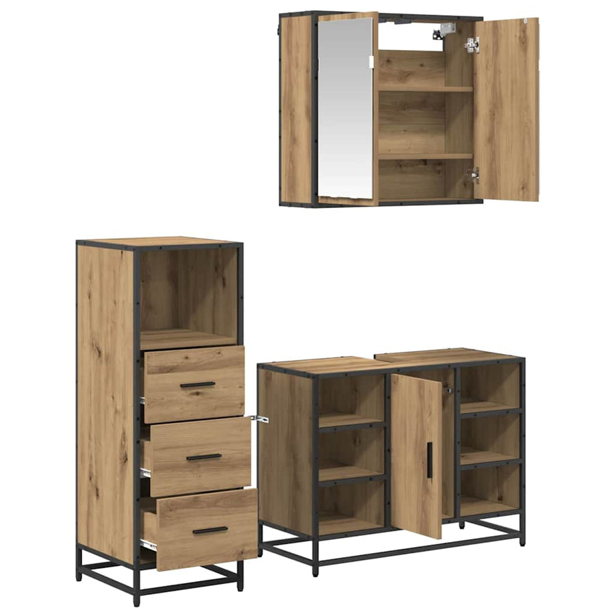 Badkamermeubelset 3 pcs artisanaal eikenkleurig 80 x 33 x 60 cm