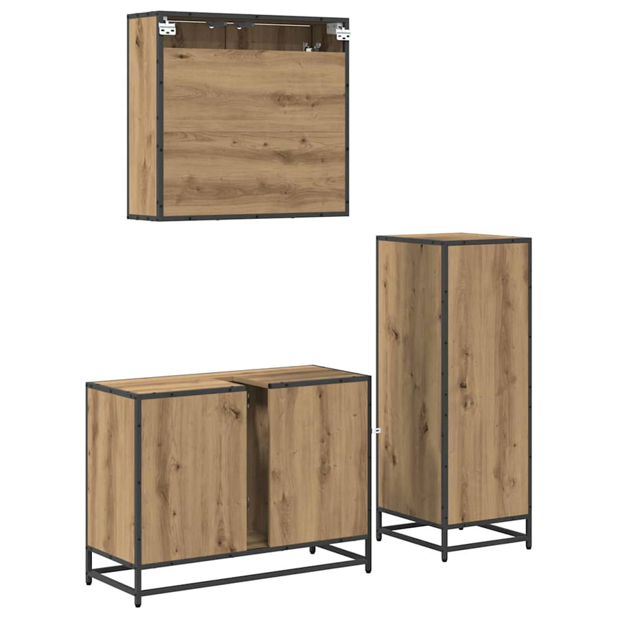Badkamermeubelset 3 pcs artisanaal eikenkleurig 80 x 33 x 60 cm