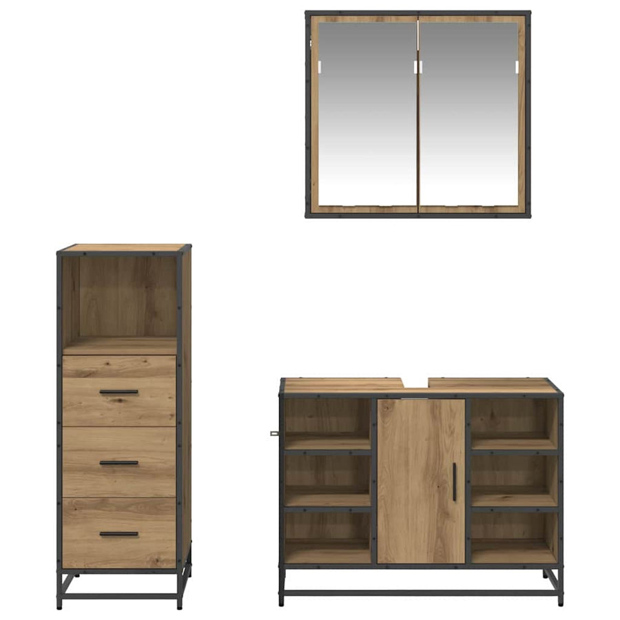 Badkamermeubelset 3 pcs artisanaal eikenkleurig 80 x 33 x 60 cm