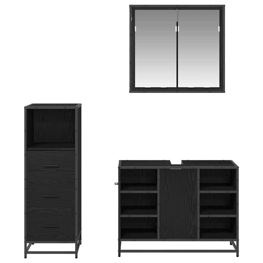 Badkamermeubelset met lade 3 pcs Zwart eiken 80 x 33 x 60 cm