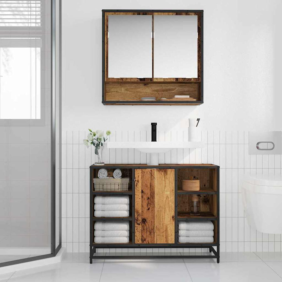 Badkamermeubelset met plank 2 pcs Oud Hout Bewerkt hout