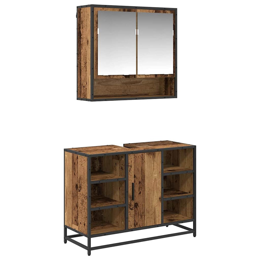 Badkamermeubelset met plank 2 pcs Oud Hout Bewerkt hout