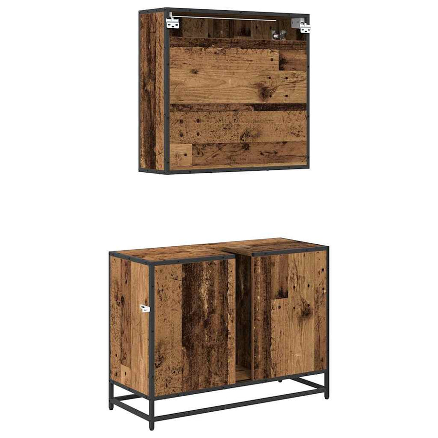 Badkamermeubelset met plank 2 pcs Oud Hout Bewerkt hout
