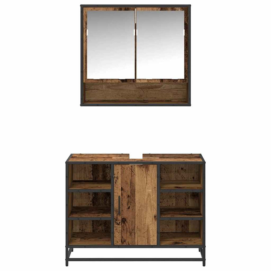 Badkamermeubelset met plank 2 pcs Oud Hout Bewerkt hout