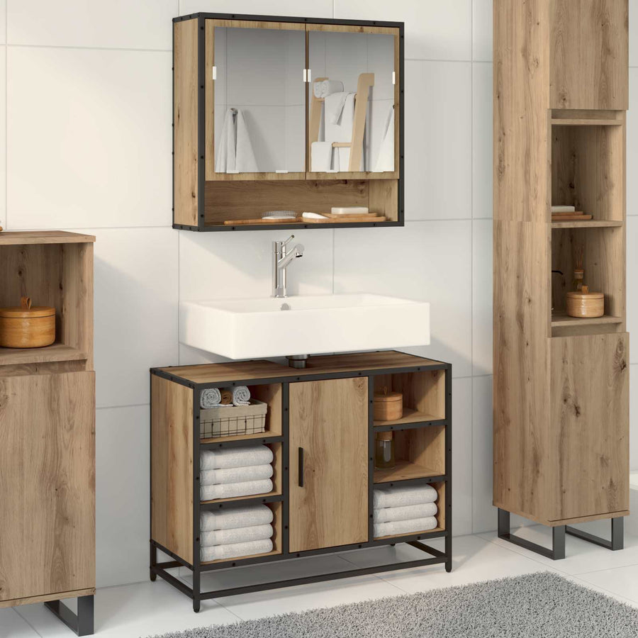 Badkamermeubelset met plank 2 pcs Artisan Eiken Bewerkt hout