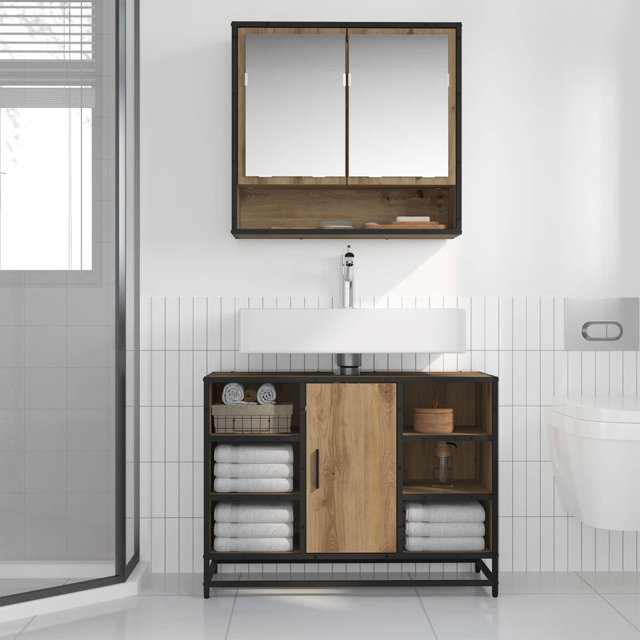 Badkamermeubelset met plank 2 pcs Artisan Eiken Bewerkt hout