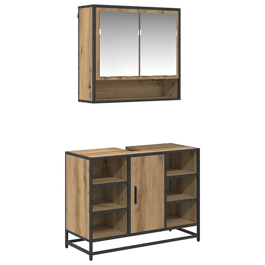 Badkamermeubelset met plank 2 pcs Artisan Eiken Bewerkt hout