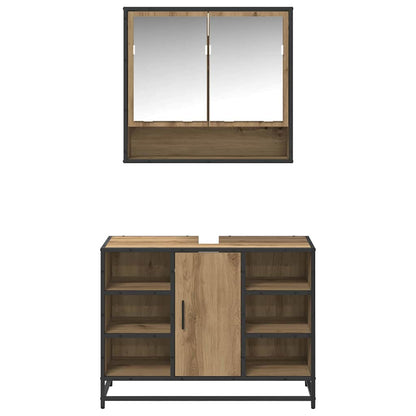 Badkamermeubelset met plank 2 pcs Artisan Eiken Bewerkt hout
