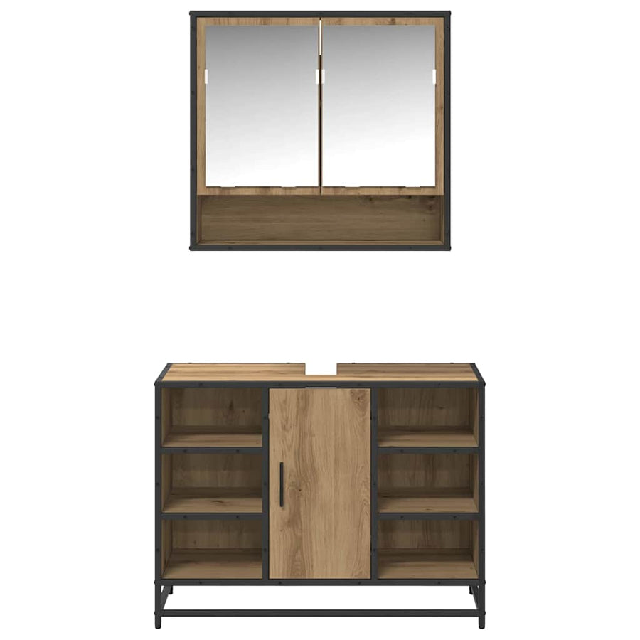 Badkamermeubelset met plank 2 pcs Artisan Eiken Bewerkt hout