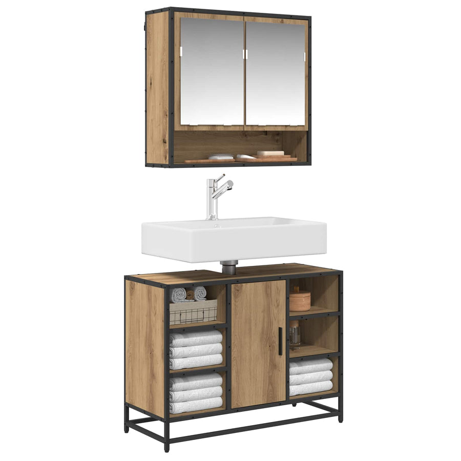 Badkamermeubelset met plank 2 pcs Artisan Eiken Bewerkt hout