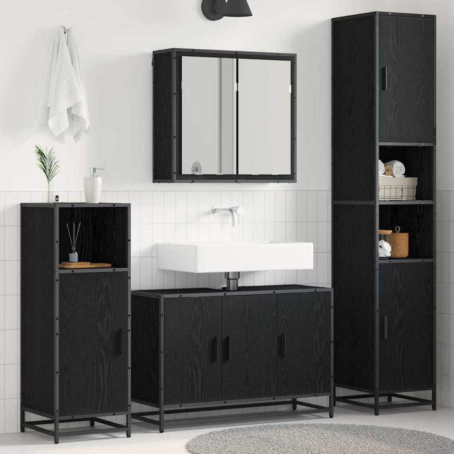 Badkamermeubelset met plank 2 pcs Zwart Eiken Bewerkt hout