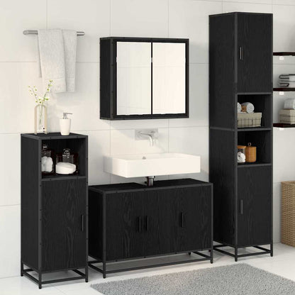 Badkamermeubelset met plank 2 pcs Zwart Eiken Bewerkt hout