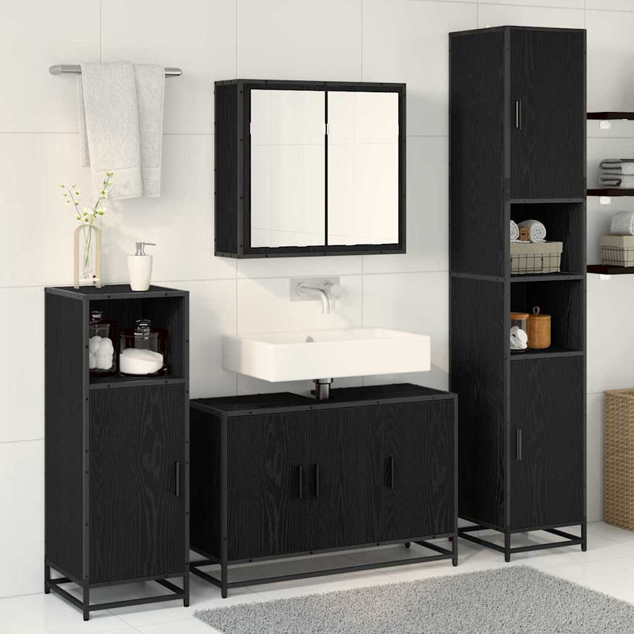 Badkamermeubelset met plank 2 pcs Zwart Eiken Bewerkt hout