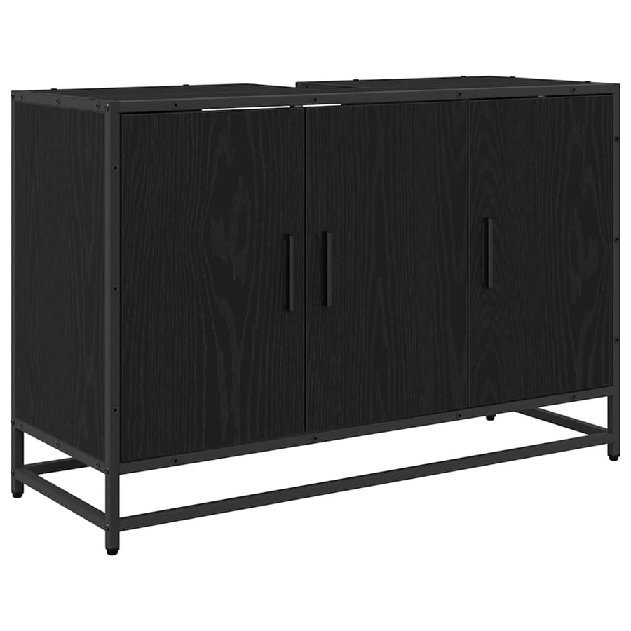 Badkamermeubelset met plank 2 pcs Zwart Eiken Bewerkt hout