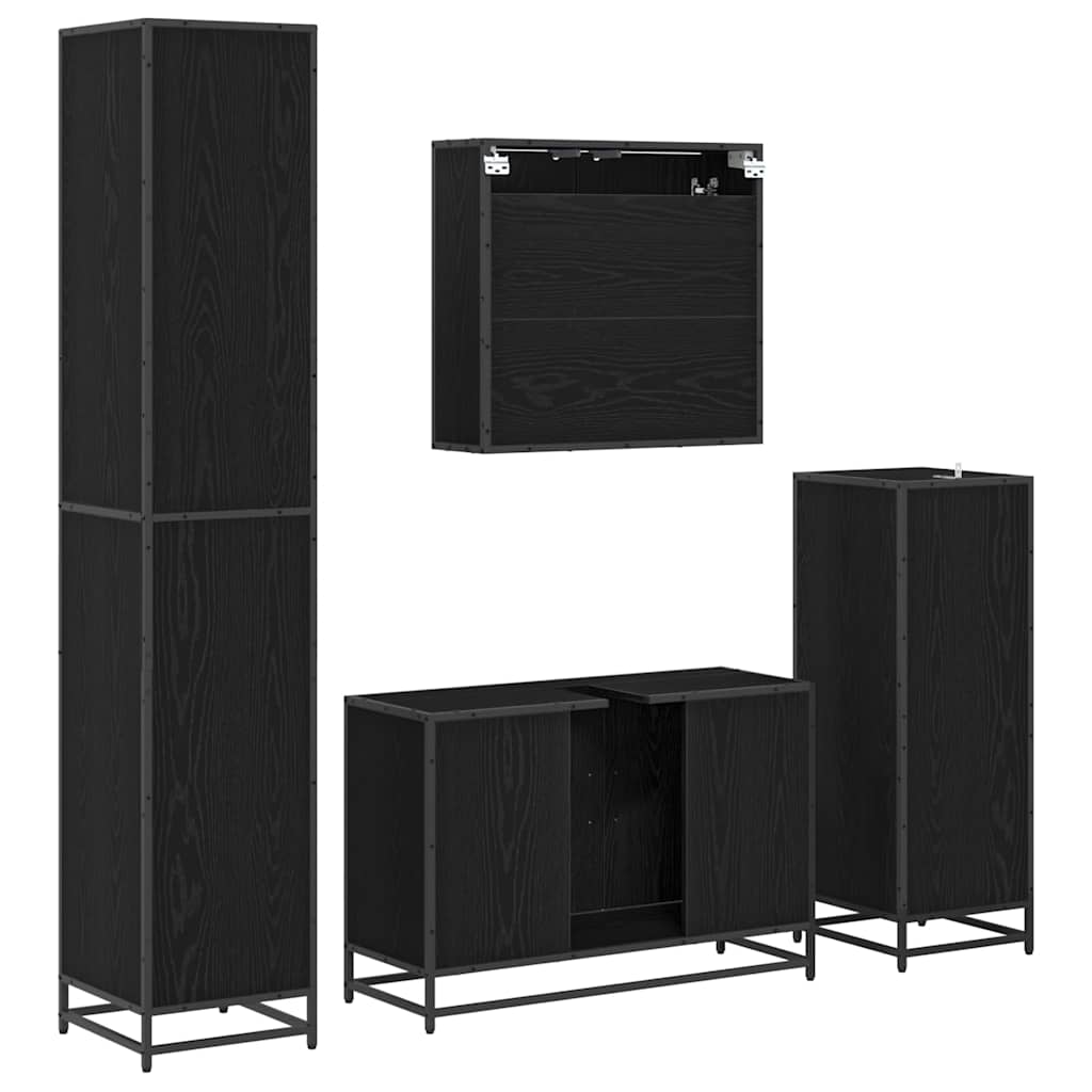 Badkamermeubelset met plank 2 pcs Zwart Eiken Bewerkt hout