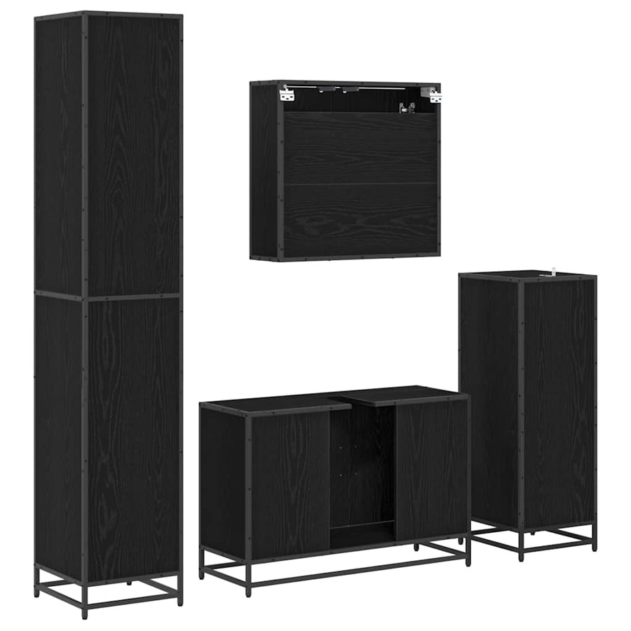 Badkamermeubelset met plank 2 pcs Zwart Eiken Bewerkt hout