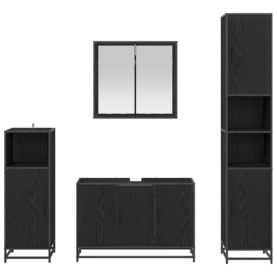 Badkamermeubelset met plank 2 pcs Zwart Eiken Bewerkt hout