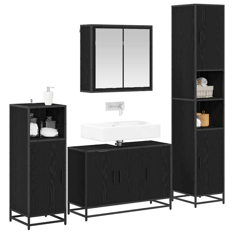 Badkamermeubelset met plank 2 pcs Zwart Eiken Bewerkt hout