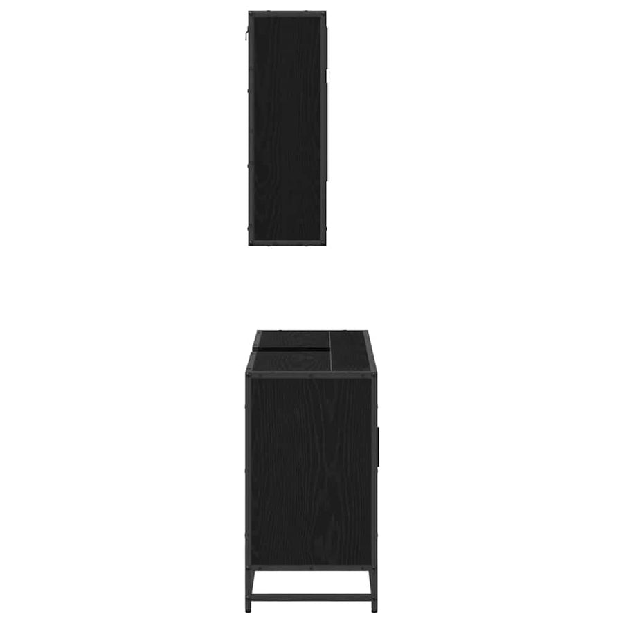 Badkamermeubelset met plank 2 pcs Zwart Eiken Bewerkt hout