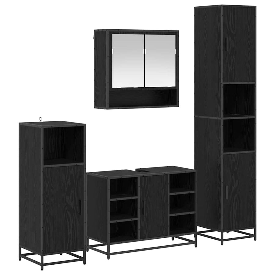 Badkamermeubelset met plank 4 pcs Zwart Eiken Bewerkt hout
