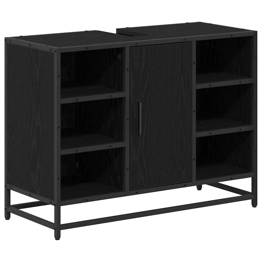 Badkamermeubelset met plank 4 pcs Zwart Eiken Bewerkt hout