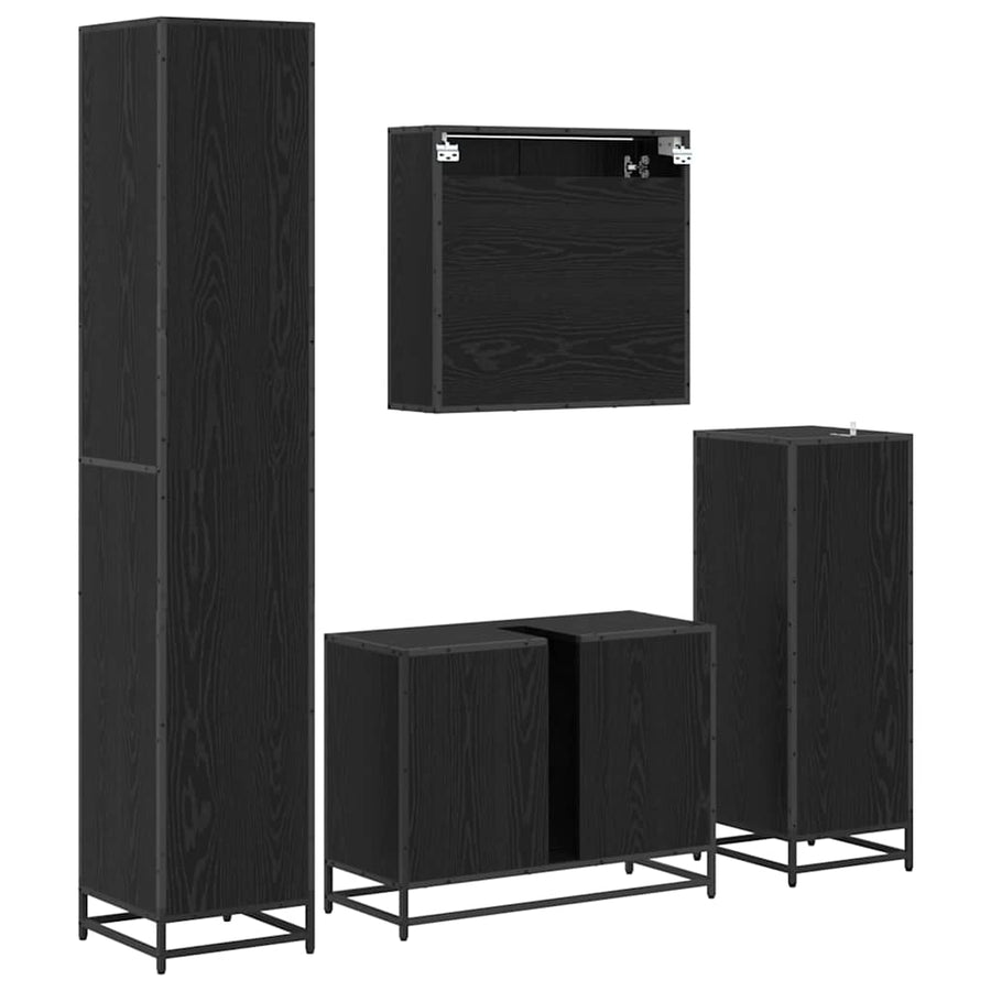Badkamermeubelset met plank 4 pcs Zwart Eiken Bewerkt hout