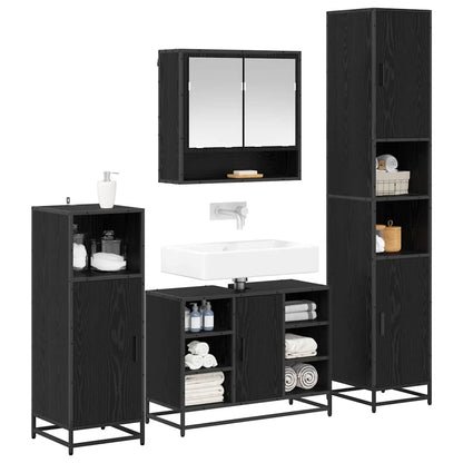 Badkamermeubelset met plank 4 pcs Zwart Eiken Bewerkt hout