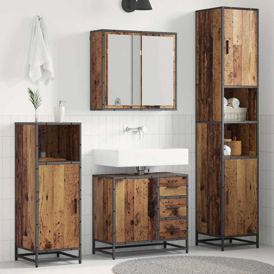 Badkamermeubelset met lade 3 pcs Oud Hout Bewerkt hout