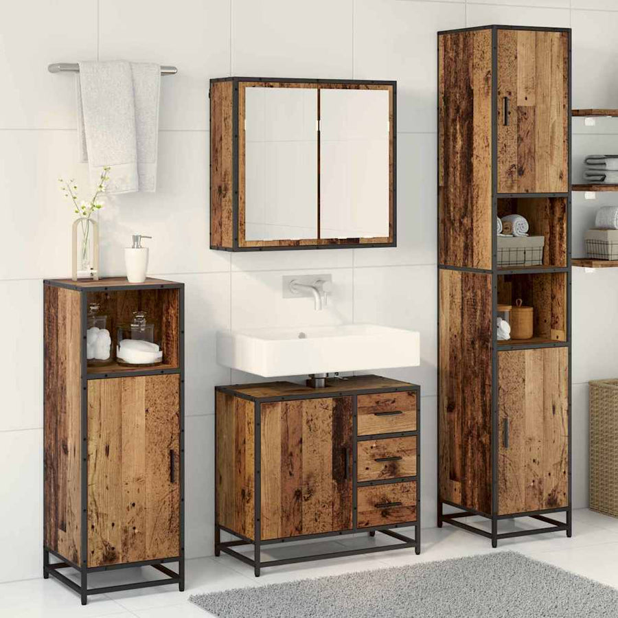 Badkamermeubelset met lade 3 pcs Oud Hout Bewerkt hout