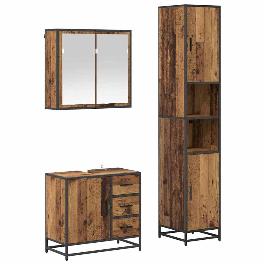 Badkamermeubelset met lade 3 pcs Oud Hout Bewerkt hout