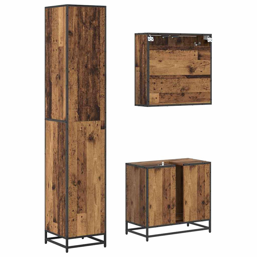 Badkamermeubelset met lade 3 pcs Oud Hout Bewerkt hout