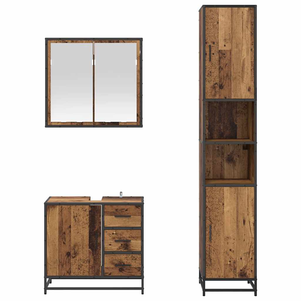 Badkamermeubelset met lade 3 pcs Oud Hout Bewerkt hout