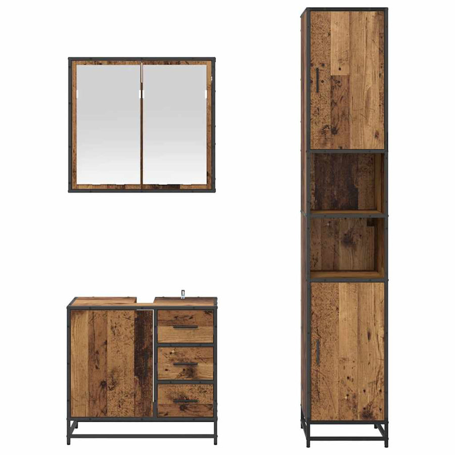 Badkamermeubelset met lade 3 pcs Oud Hout Bewerkt hout