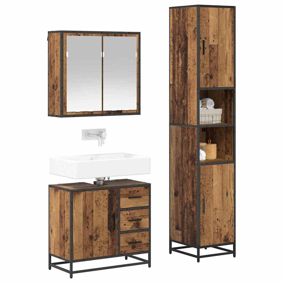 Badkamermeubelset met lade 3 pcs Oud Hout Bewerkt hout