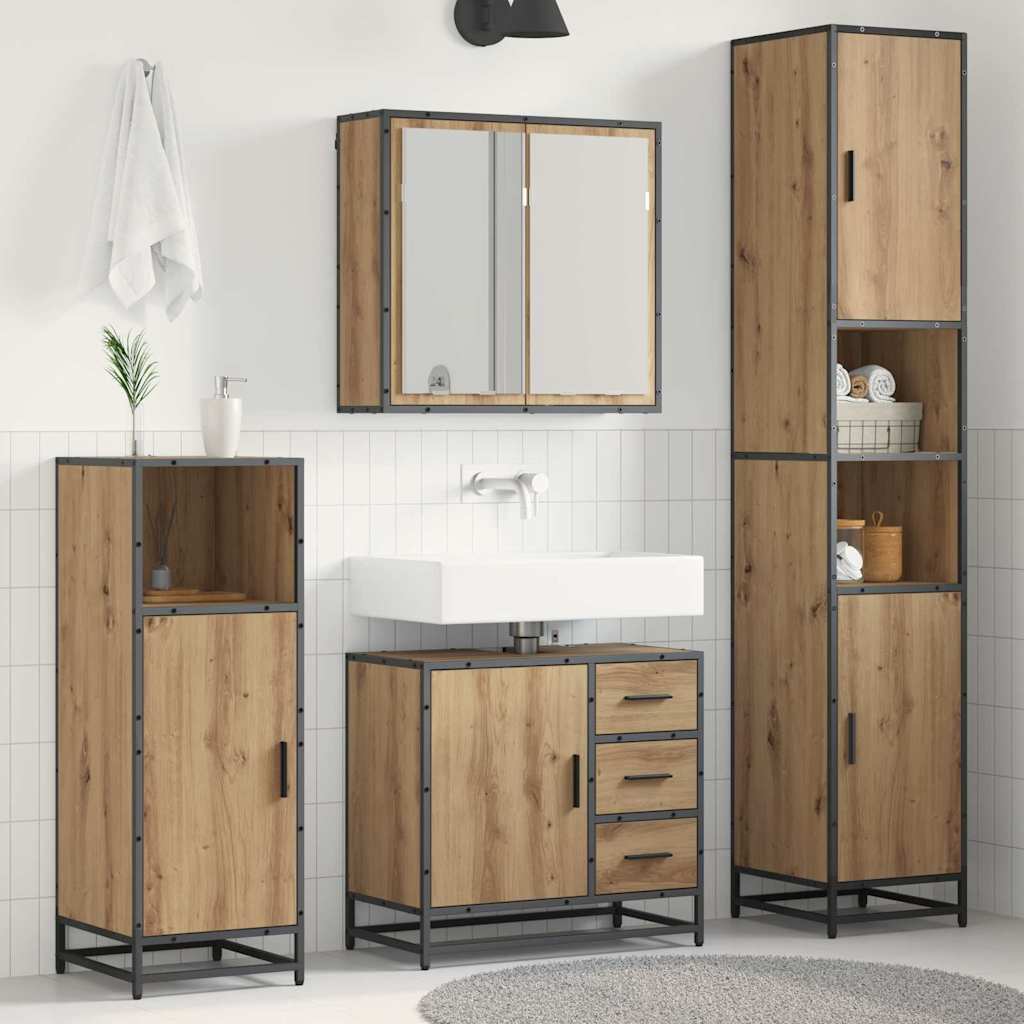 Badkamermeubelset met lade 3 pcs Artisan Eiken Bewerkt hout
