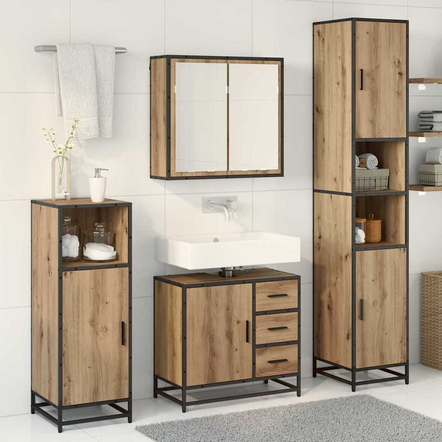 Badkamermeubelset met lade 3 pcs Artisan Eiken Bewerkt hout