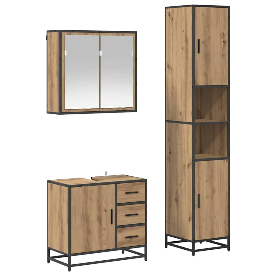 Badkamermeubelset met lade 3 pcs Artisan Eiken Bewerkt hout