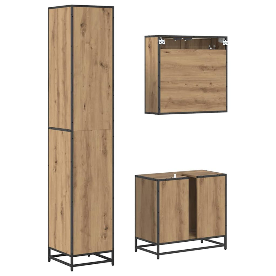 Badkamermeubelset met lade 3 pcs Artisan Eiken Bewerkt hout